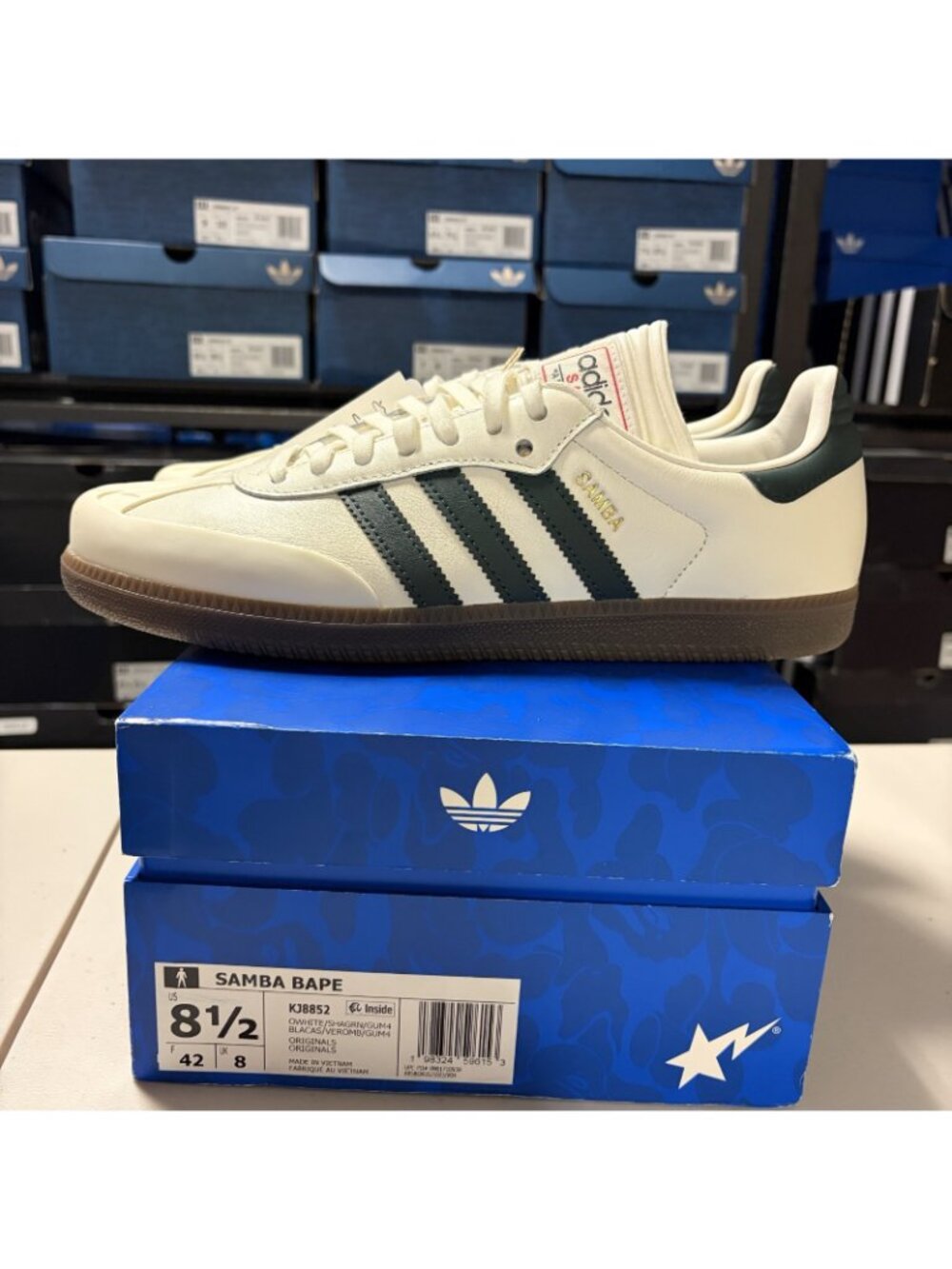 size 8.5 adidas Samba BAPE  World Cup Men's Leather Sneaker White Green Soccer - Picture 2 of 9